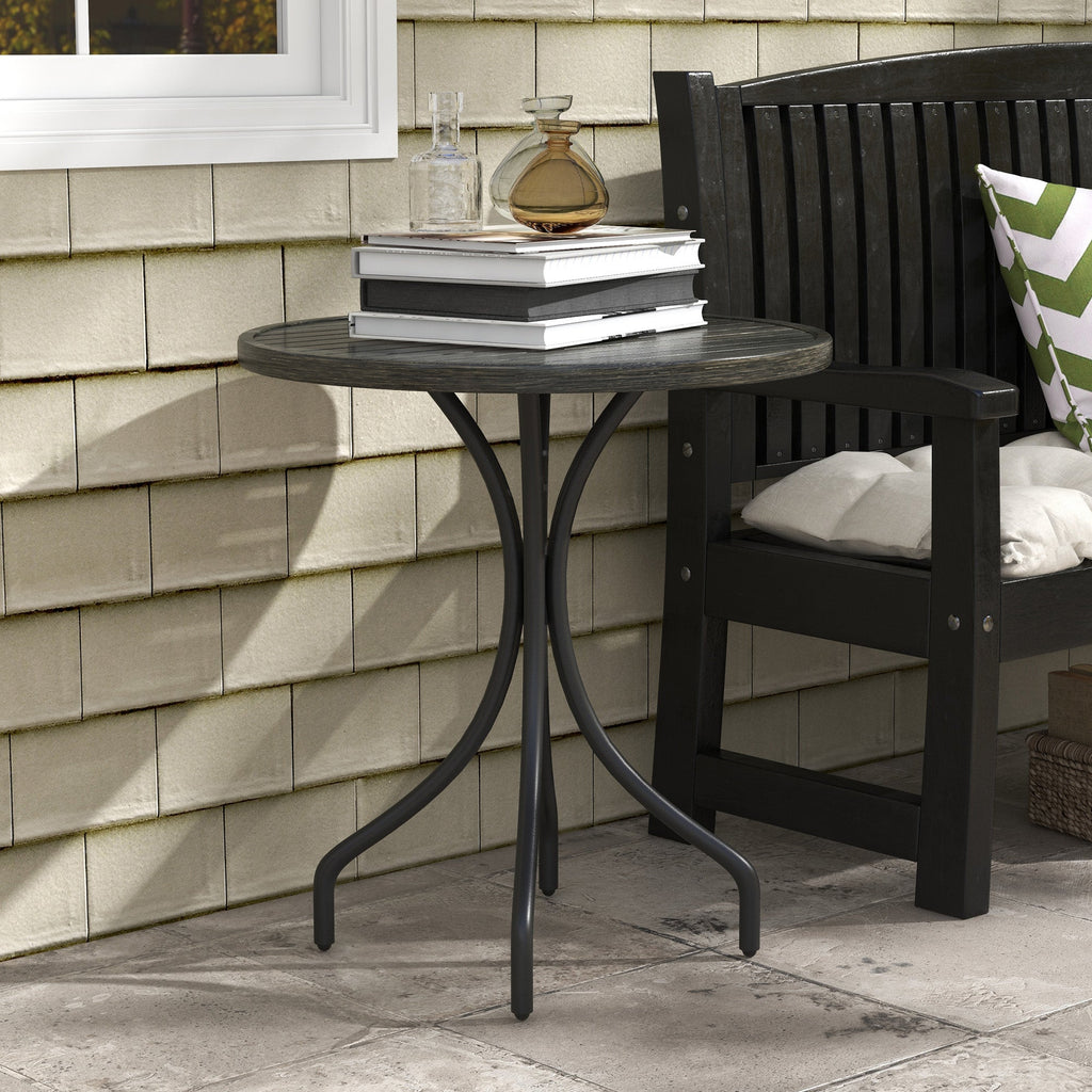 Round Garden Table Outdoor Side Table with Steel Frame