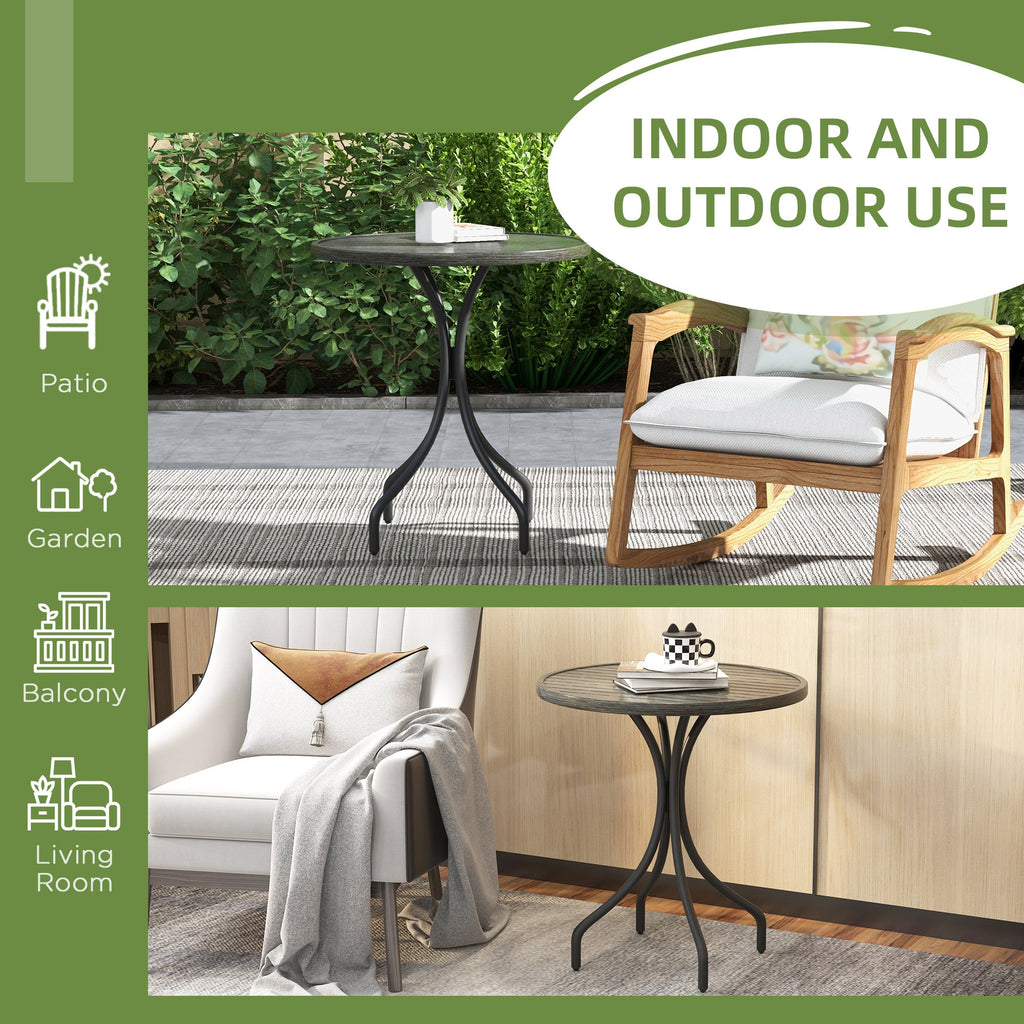 Round Garden Table Outdoor Side Table with Steel Frame