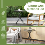 Round Garden Table Outdoor Side Table with Steel Frame