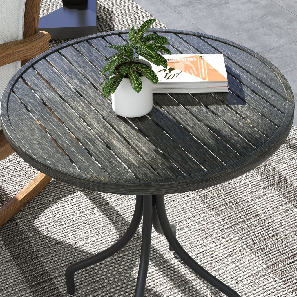 Round Garden Table Outdoor Side Table with Steel Frame