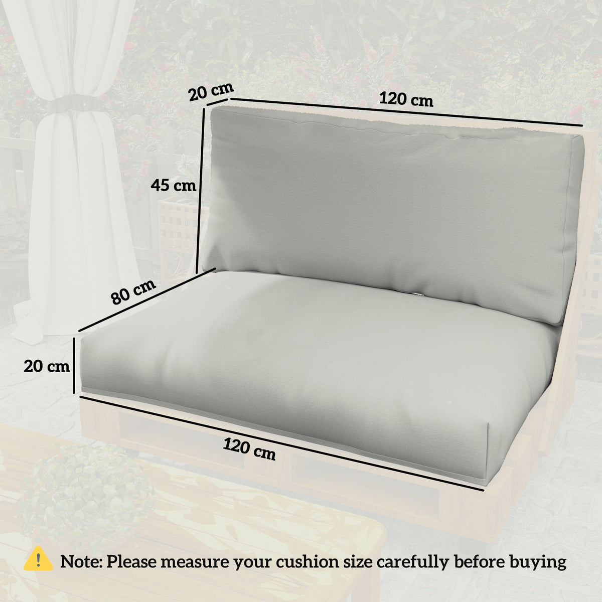 2 Seat Pallet Cushions 20cm Thick Outdoor Seat Pads