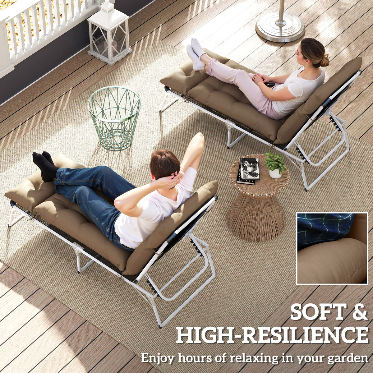 Garden Lounge Chair Cushions Set of 2, 220gsm Fabric