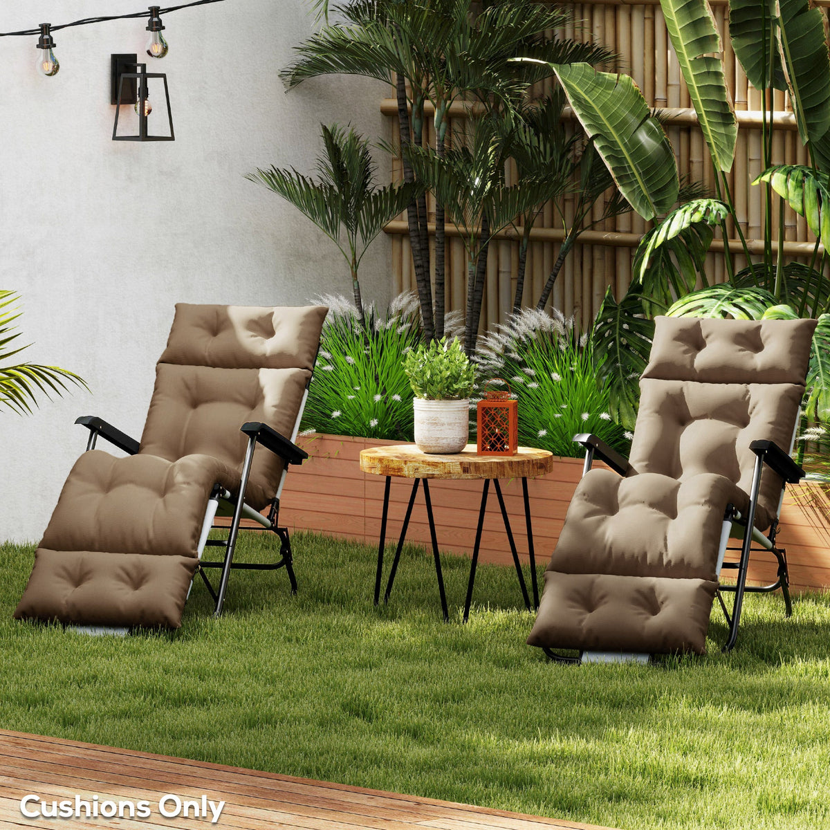 Garden Lounge Chair Cushions Set of 2, 220gsm Fabric