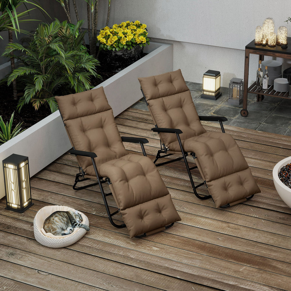 Garden Lounge Chair Cushions Set of 2, 220gsm Fabric