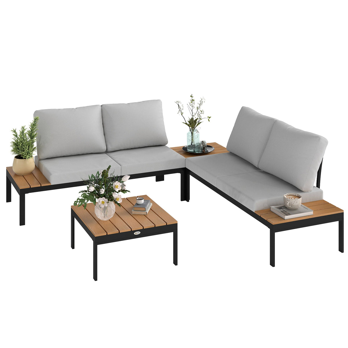 4 Seater Garden Corner Sofa Set with Removable Thick Cushions