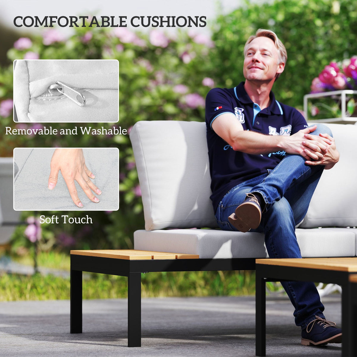 4 Seater Garden Corner Sofa Set with Removable Thick Cushions