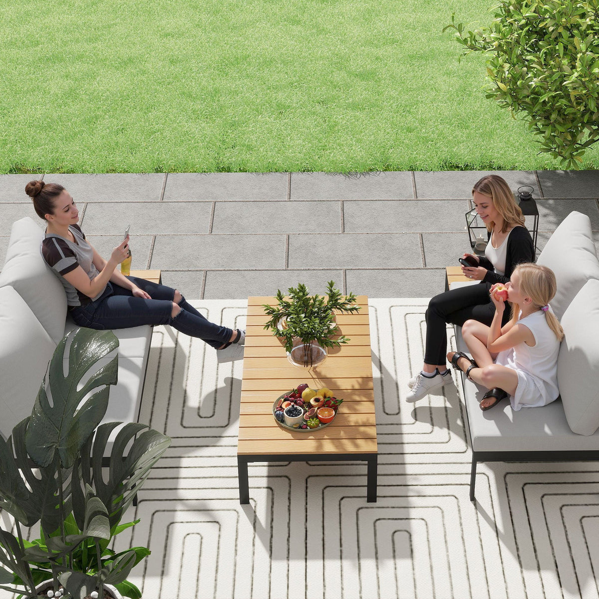 4 Seater Garden Corner Sofa Set with Removable Thick Cushions