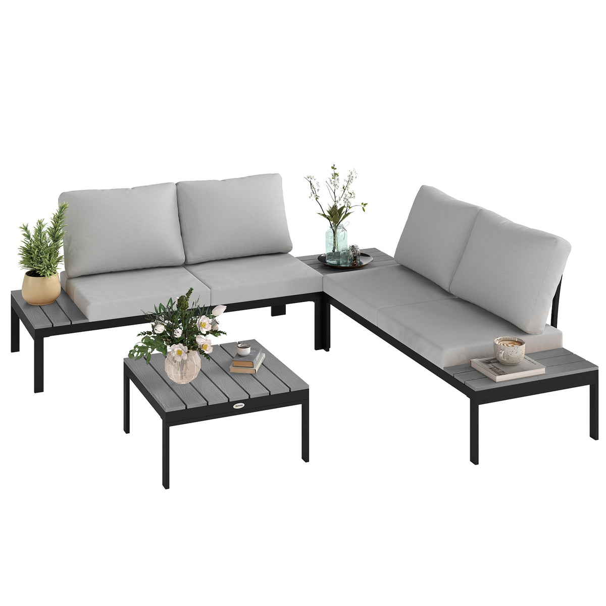 4 Seater Garden Corner Sofa Set with Removable Thick Cushions