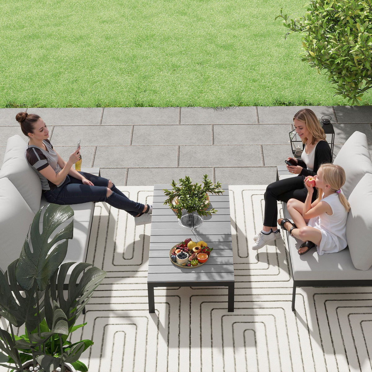 4 Seater Garden Corner Sofa Set with Removable Thick Cushions
