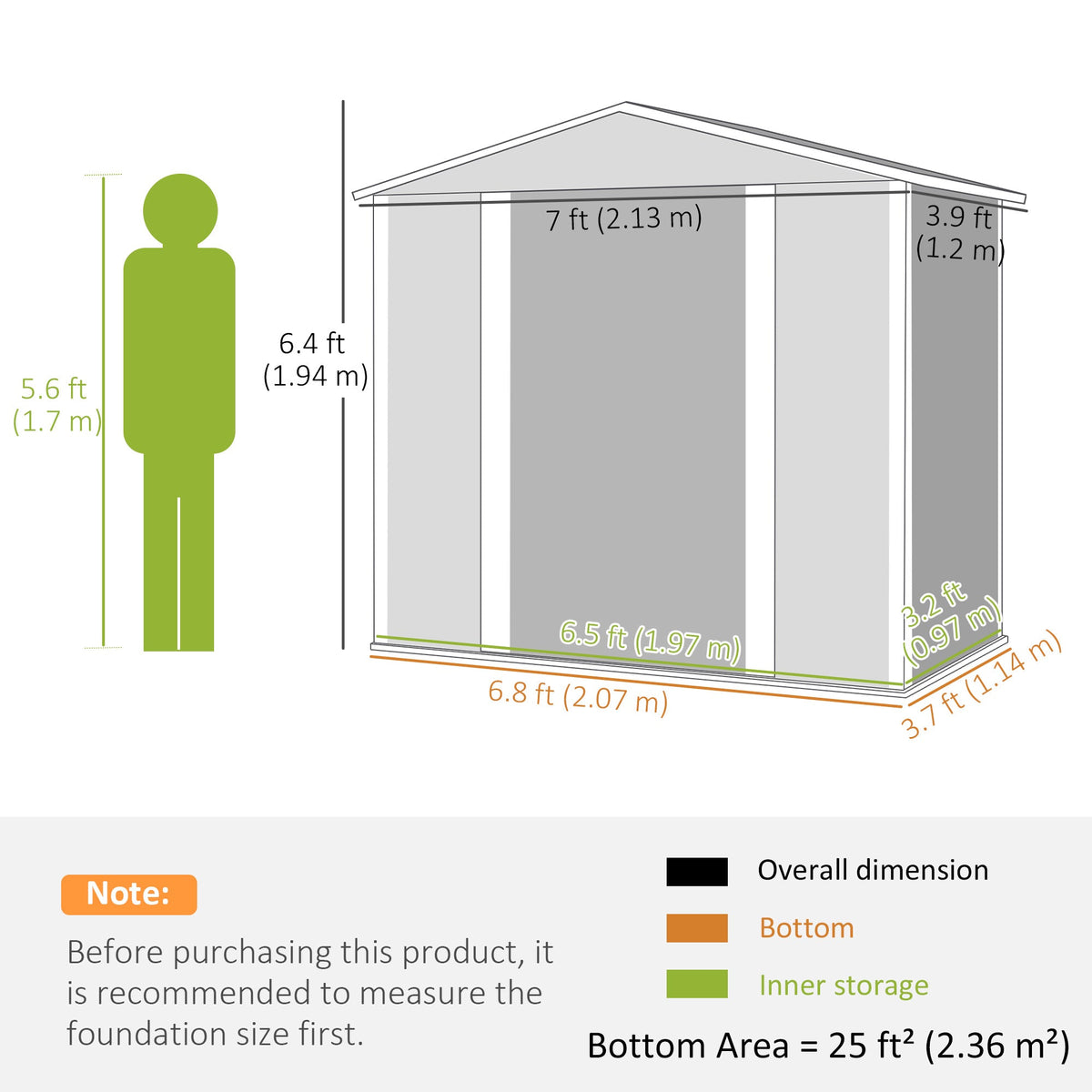 7 x 4ft Upgraded Metal Shed with Lock, Easy to Assemble