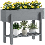 Wooden Raised Bed w/ Bed Liner, Storage Shelf Grey