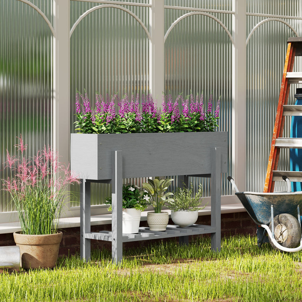 Wooden Raised Bed w/ Bed Liner, Storage Shelf