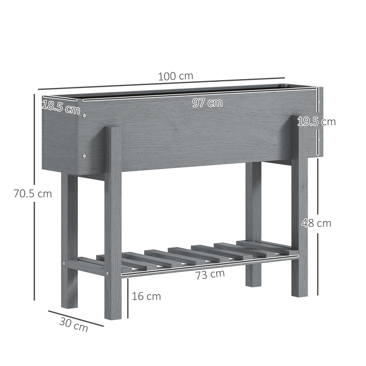 Wooden Raised Bed w/ Bed Liner, Storage Shelf