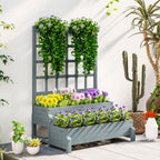 2-Tier Wooden Raised Bed with Trellis and Drainage Holes