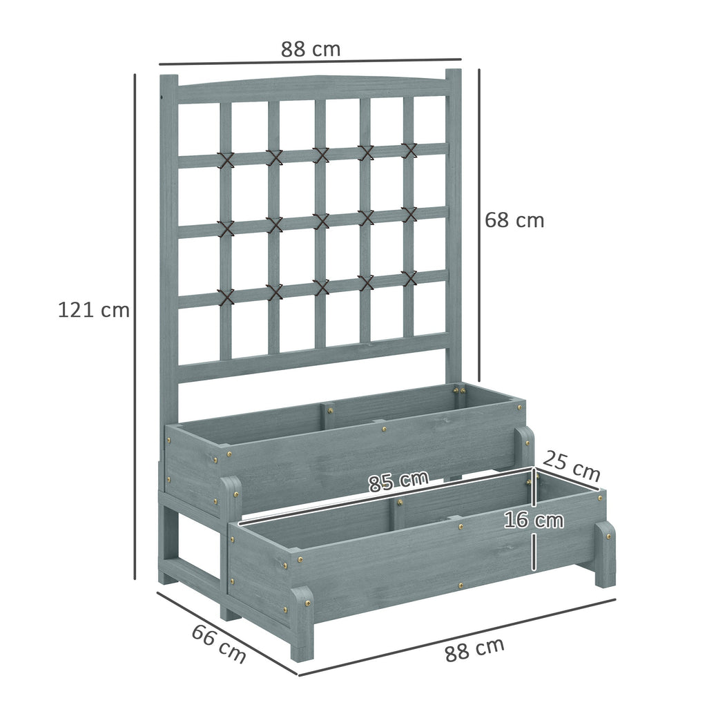 2-Tier Wooden Raised Bed with Trellis and Drainage Holes