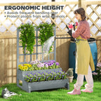 2-Tier Wooden Raised Bed with Trellis and Drainage Holes