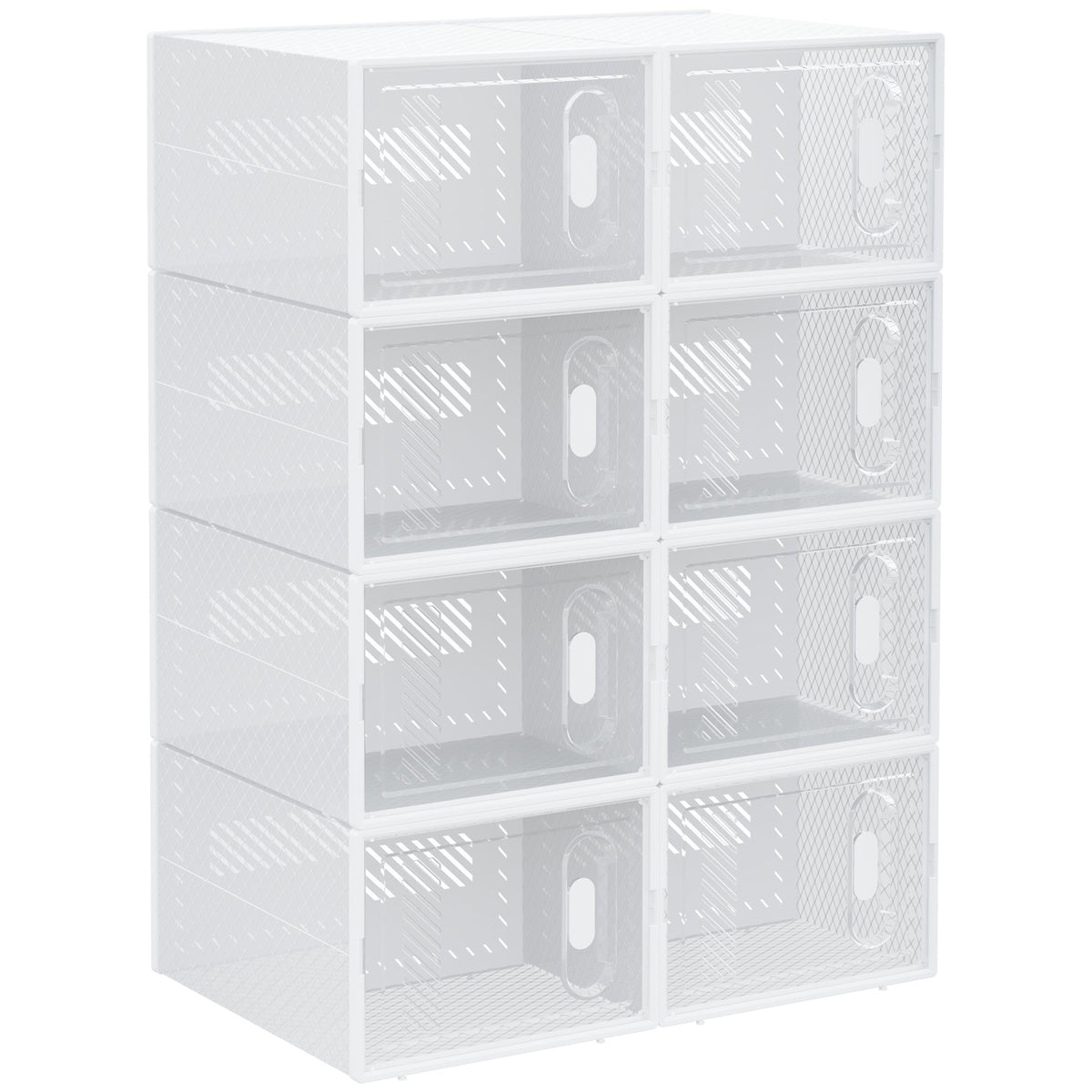 8PCS Stackable Clear Plastic Shoe Storage Box for UK/EU Size 8.5/43 25cm x 35cm x 19cm