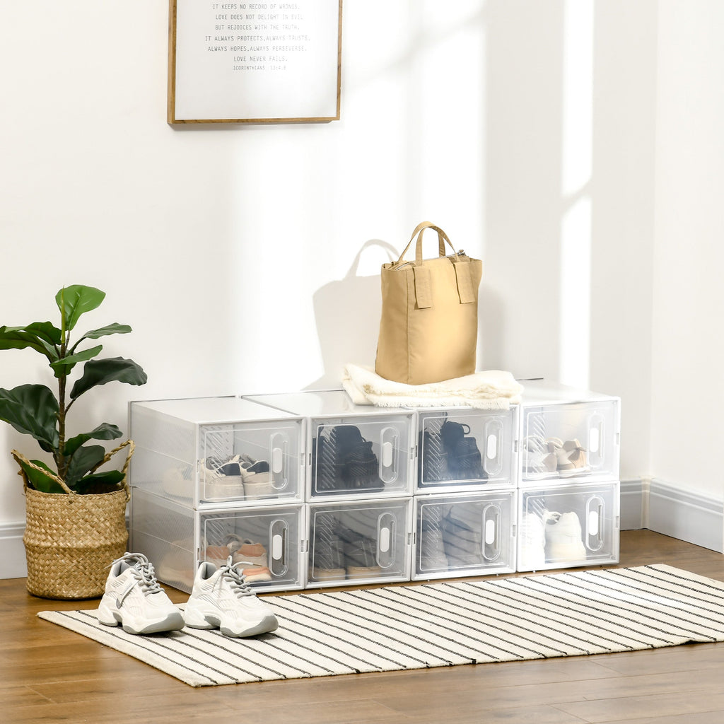 8PCS Stackable Clear Plastic Shoe Storage Box for UK/EU Size 8.5/43