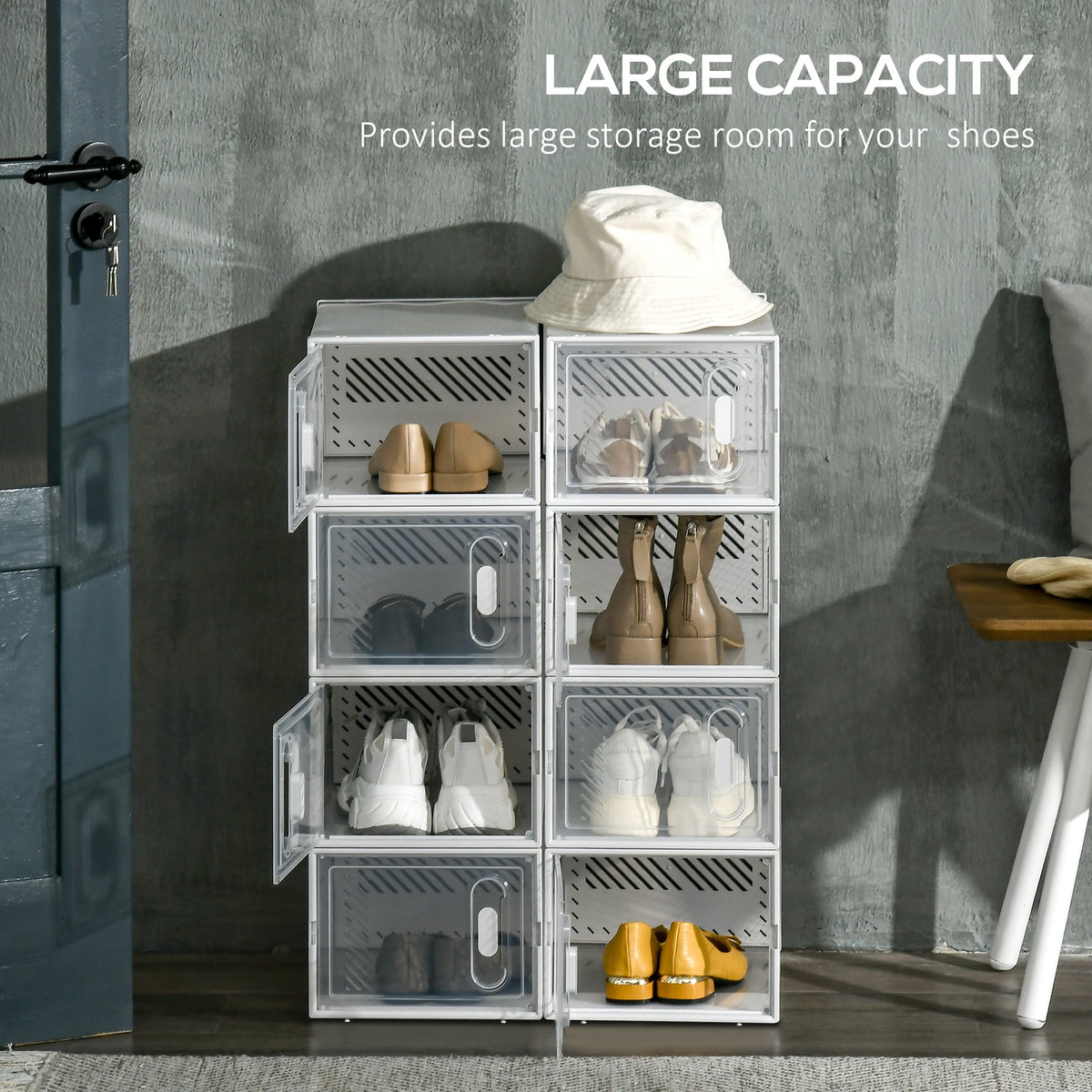 8PCS Stackable Clear Plastic Shoe Storage Box for UK/EU Size 8.5/43
