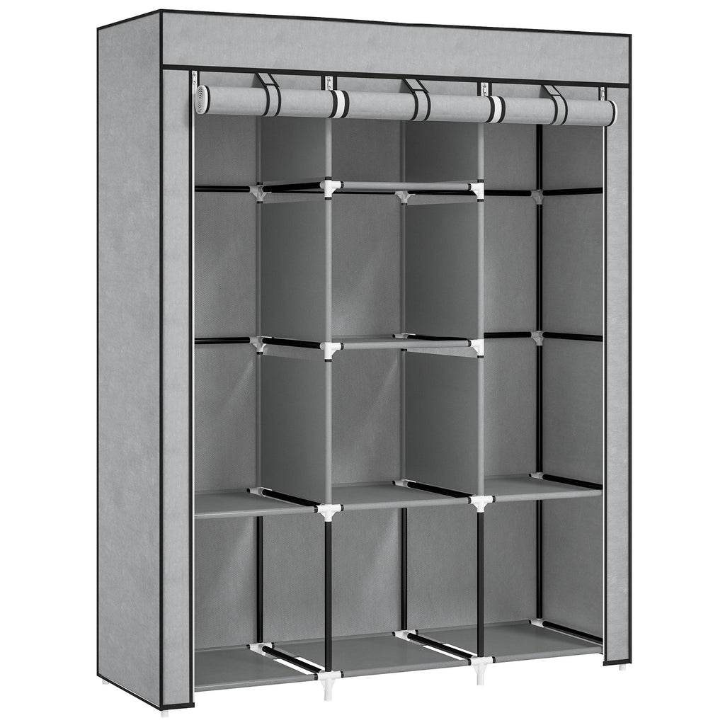 Fabric Portable Wardrobe with 8 Shelves 2 Hanging Rails