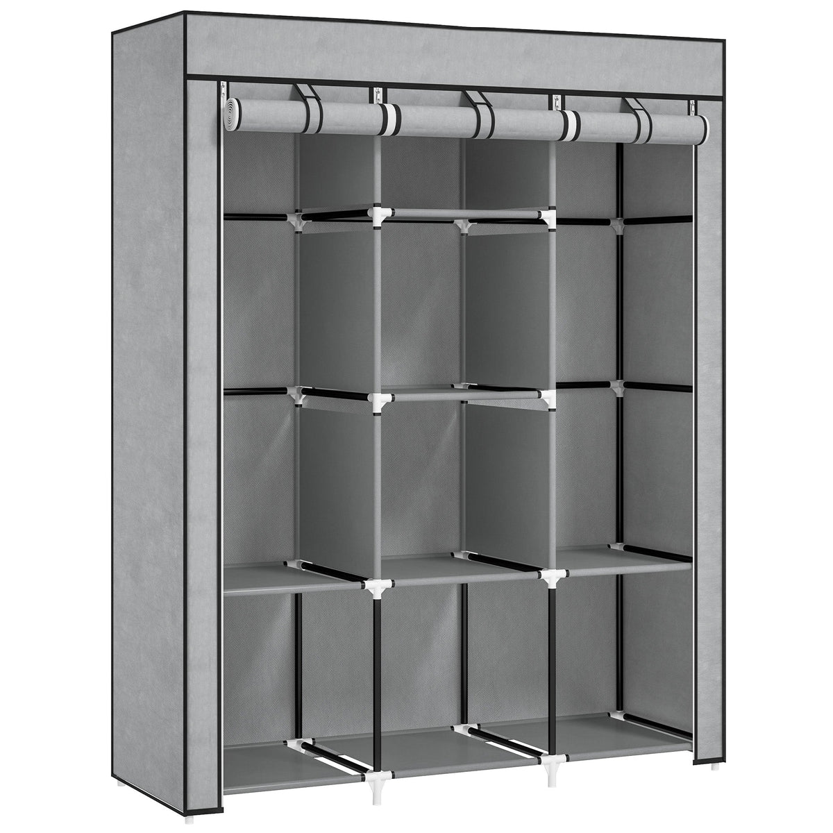 Fabric Portable Wardrobe with 8 Shelves 2 Hanging Rails