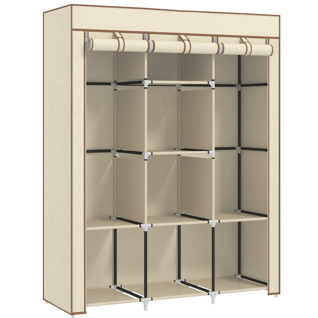 Fabric Portable Wardrobe with 8 Shelves 2 Hanging Rails