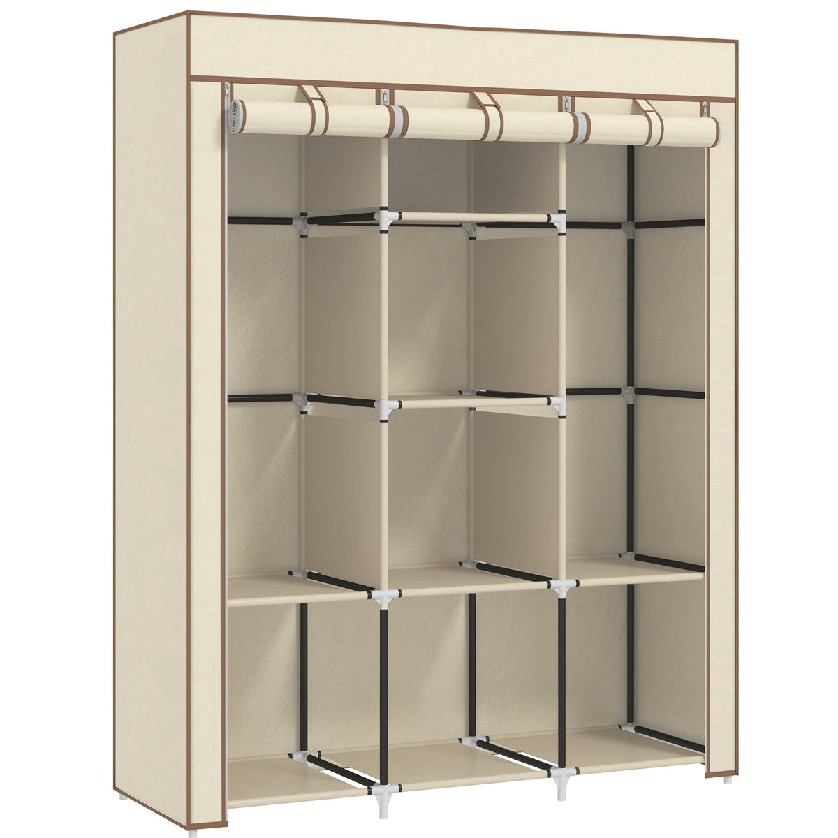 Fabric Portable Wardrobe with 8 Shelves 2 Hanging Rails