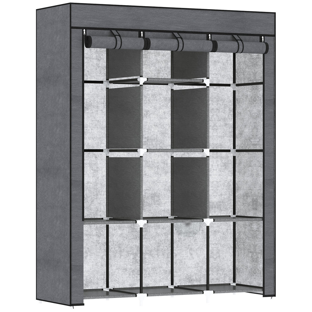 Fabric Portable Wardrobe with 8 Shelves 2 Hanging Rails