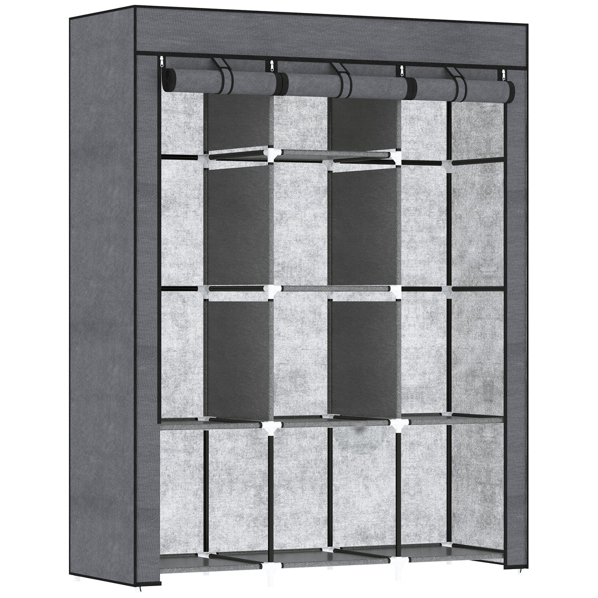 Fabric Portable Wardrobe with 8 Shelves 2 Hanging Rails