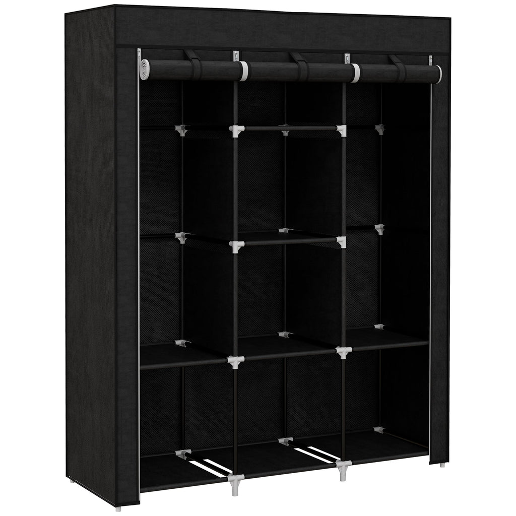 Fabric Portable Wardrobe with 8 Shelves 2 Hanging Rails