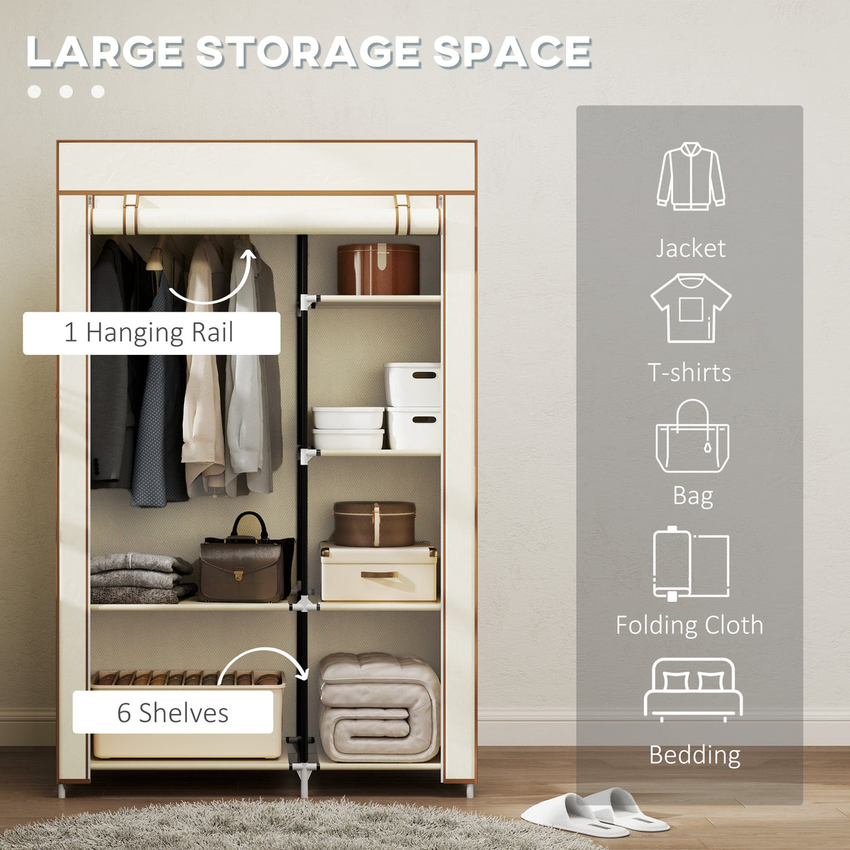 Fabric Wardrobe w/ Shelves Hanging Rail Foldable Closets