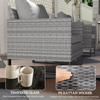 3PCS Rattan Bistro Set Glass Top Table and Chairs with 4 Cushions