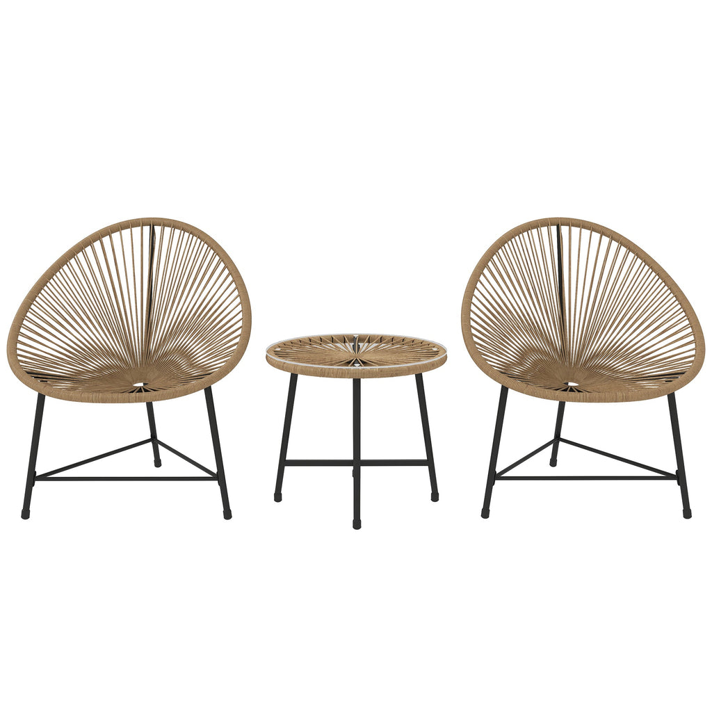 Rattan Bistro Set, Cushioned Acapulco Chairs, Glass Table