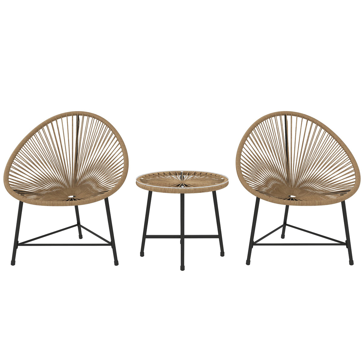 Rattan Bistro Set, Cushioned Acapulco Chairs, Glass Table