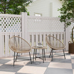 Rattan Bistro Set, Cushioned Acapulco Chairs, Glass Table