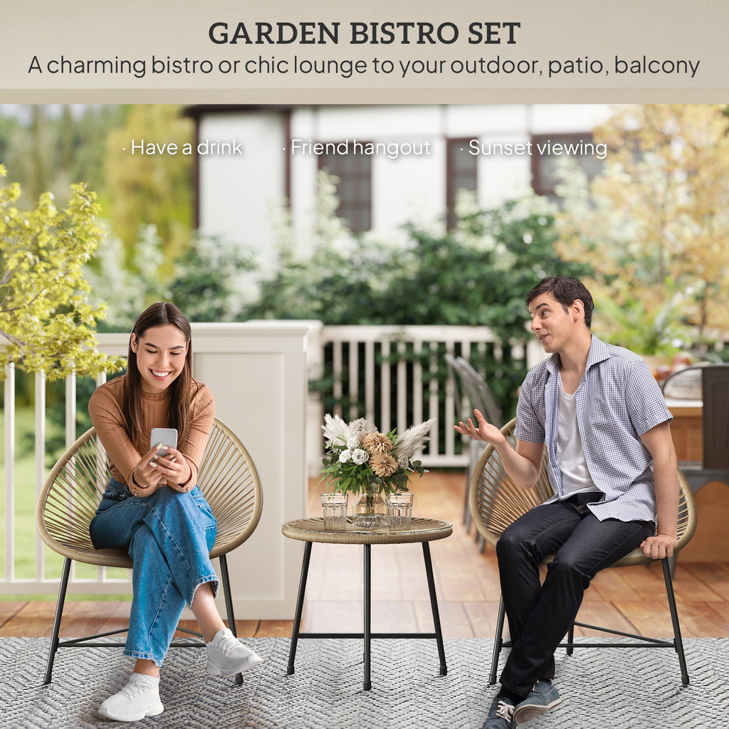 Rattan Bistro Set, Cushioned Acapulco Chairs, Glass Table