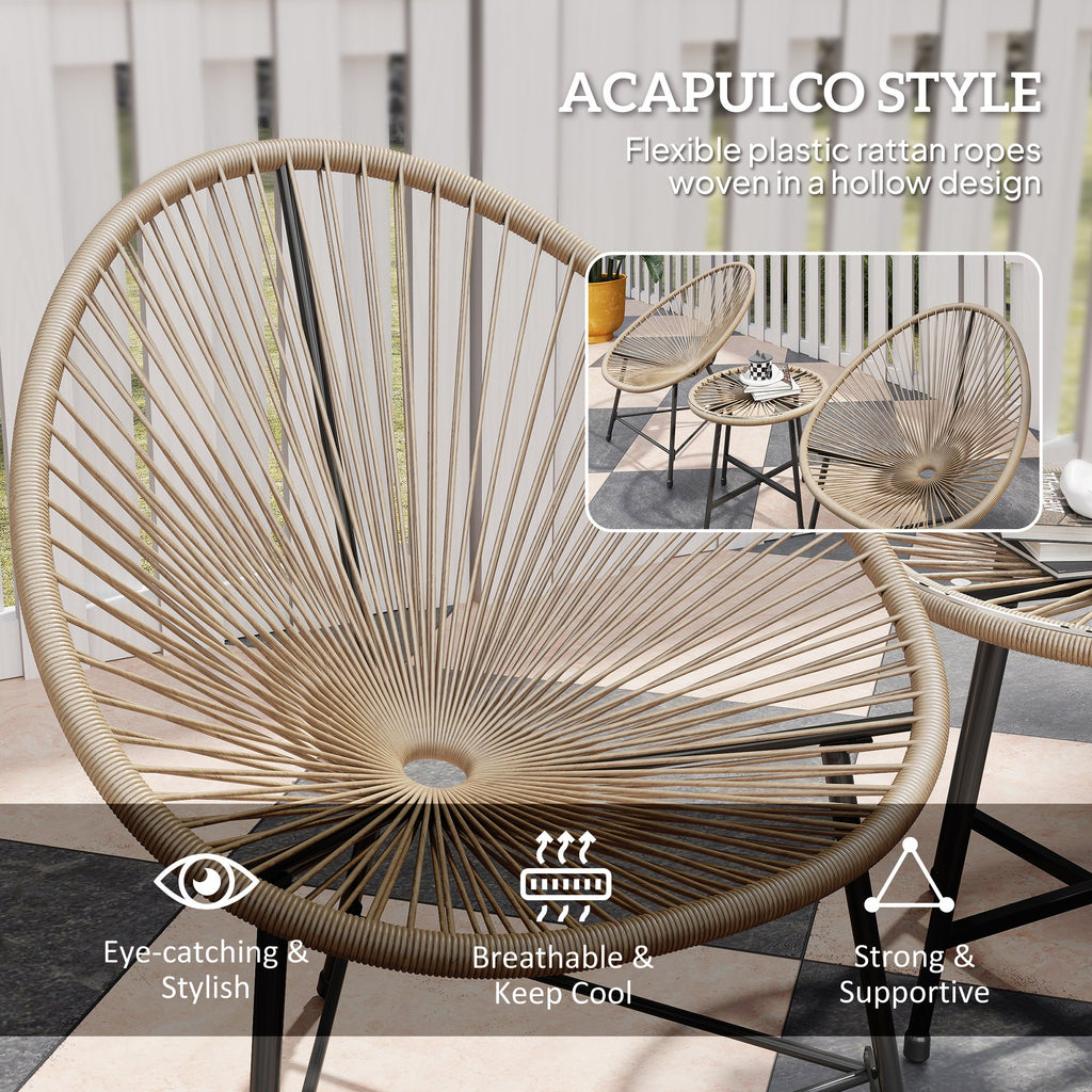 Rattan Bistro Set, Cushioned Acapulco Chairs, Glass Table
