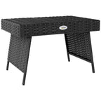 Foldable Outdoor Coffee Table, Steel Frame Rattan Side Table