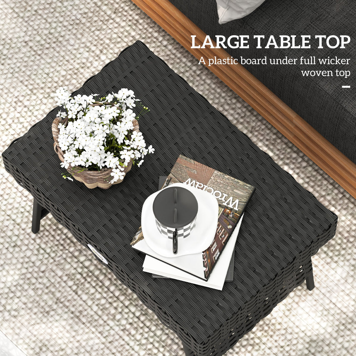 Foldable Outdoor Coffee Table, Steel Frame Rattan Side Table
