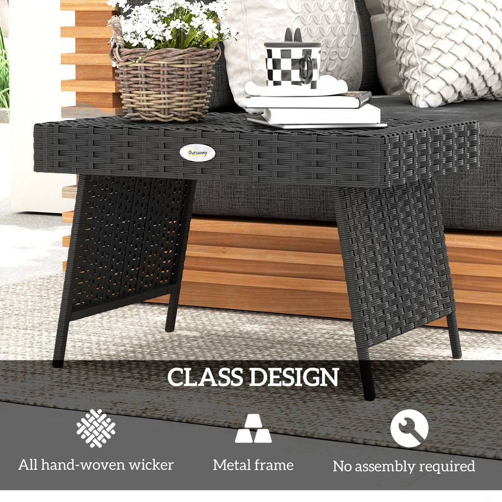 Foldable Outdoor Coffee Table, Steel Frame Rattan Side Table