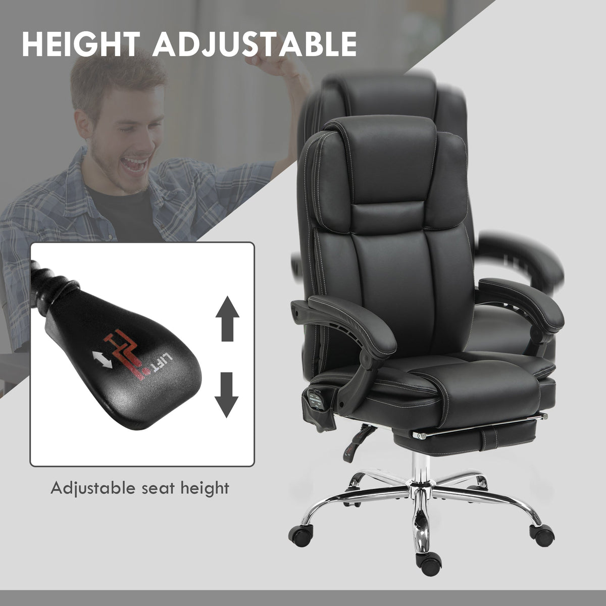Massage Office Chair, PU Leather High Back Recliner