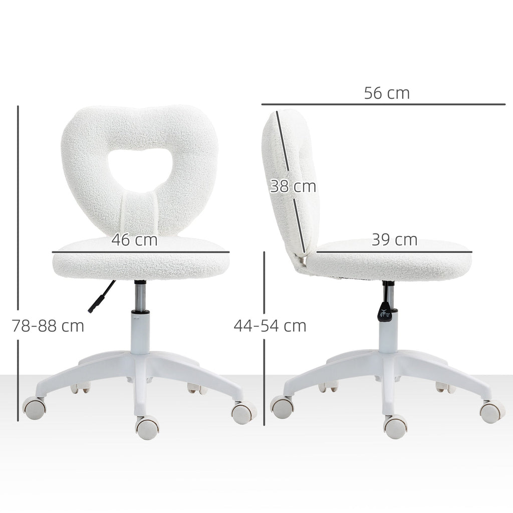 Armless Heart Desk Chair, Makeup Vanity Chair for Home