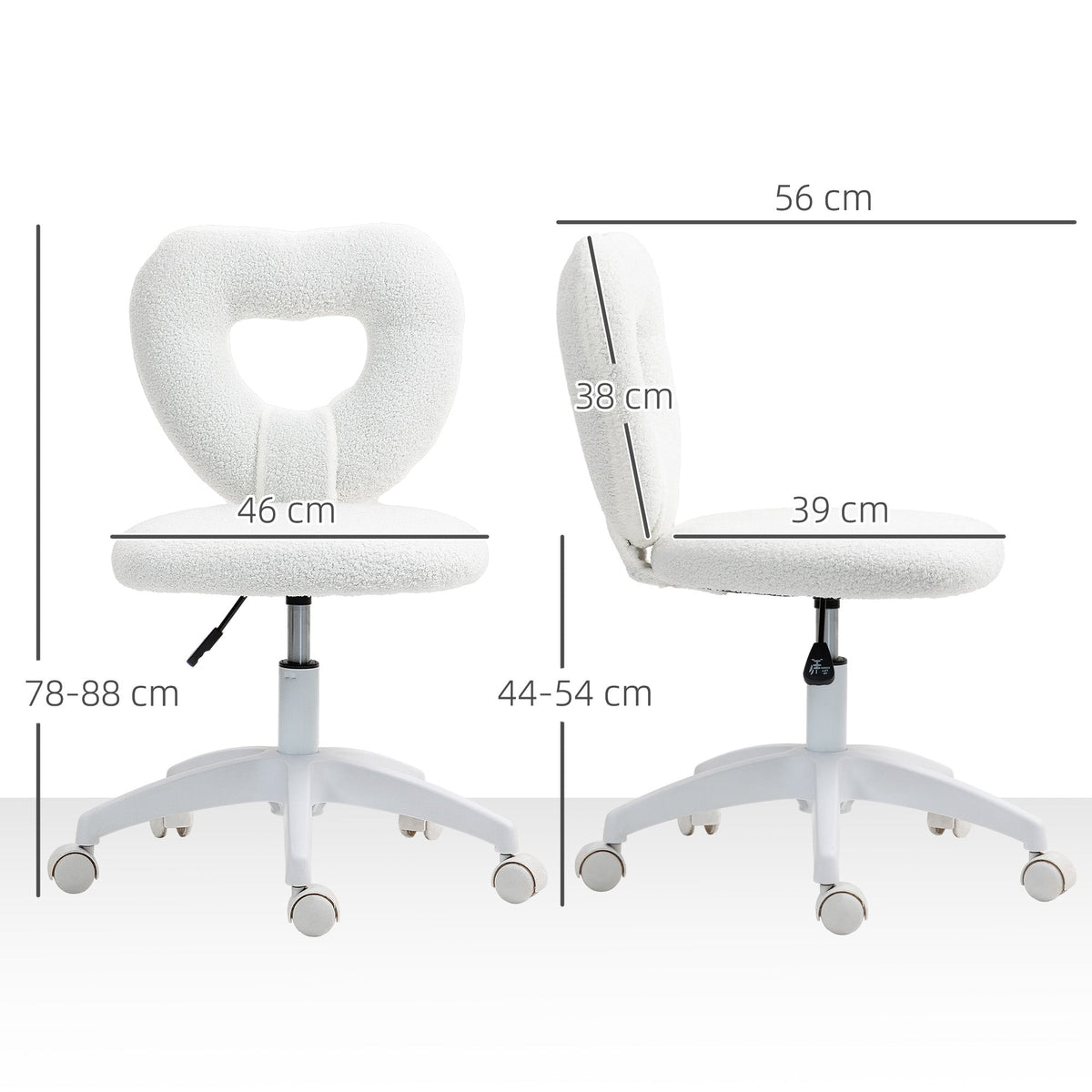 Armless Heart Desk Chair, Makeup Vanity Chair for Home