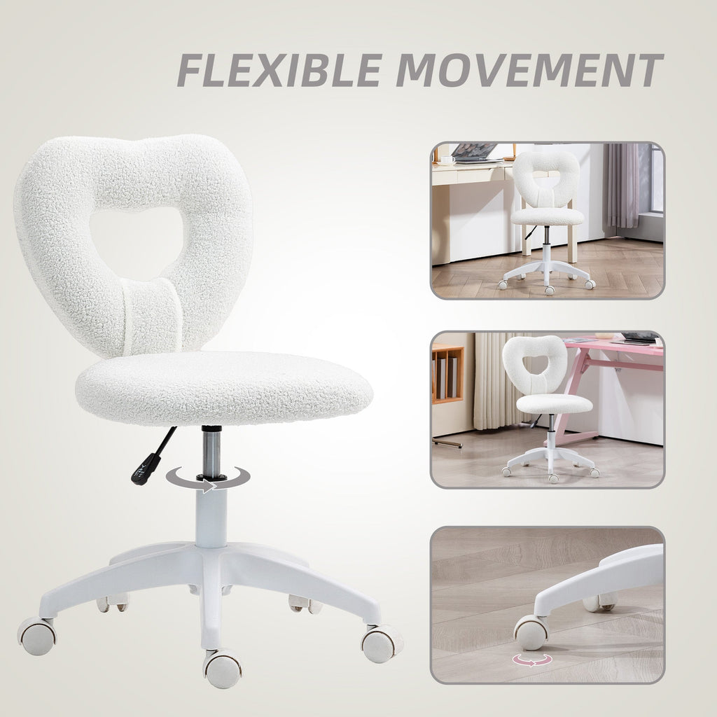 Armless Heart Desk Chair, Makeup Vanity Chair for Home