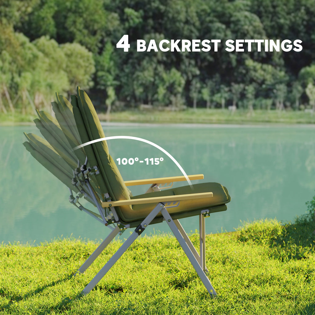 Padded Camp Chair Outdoor High Back Folding Recliner with Bag