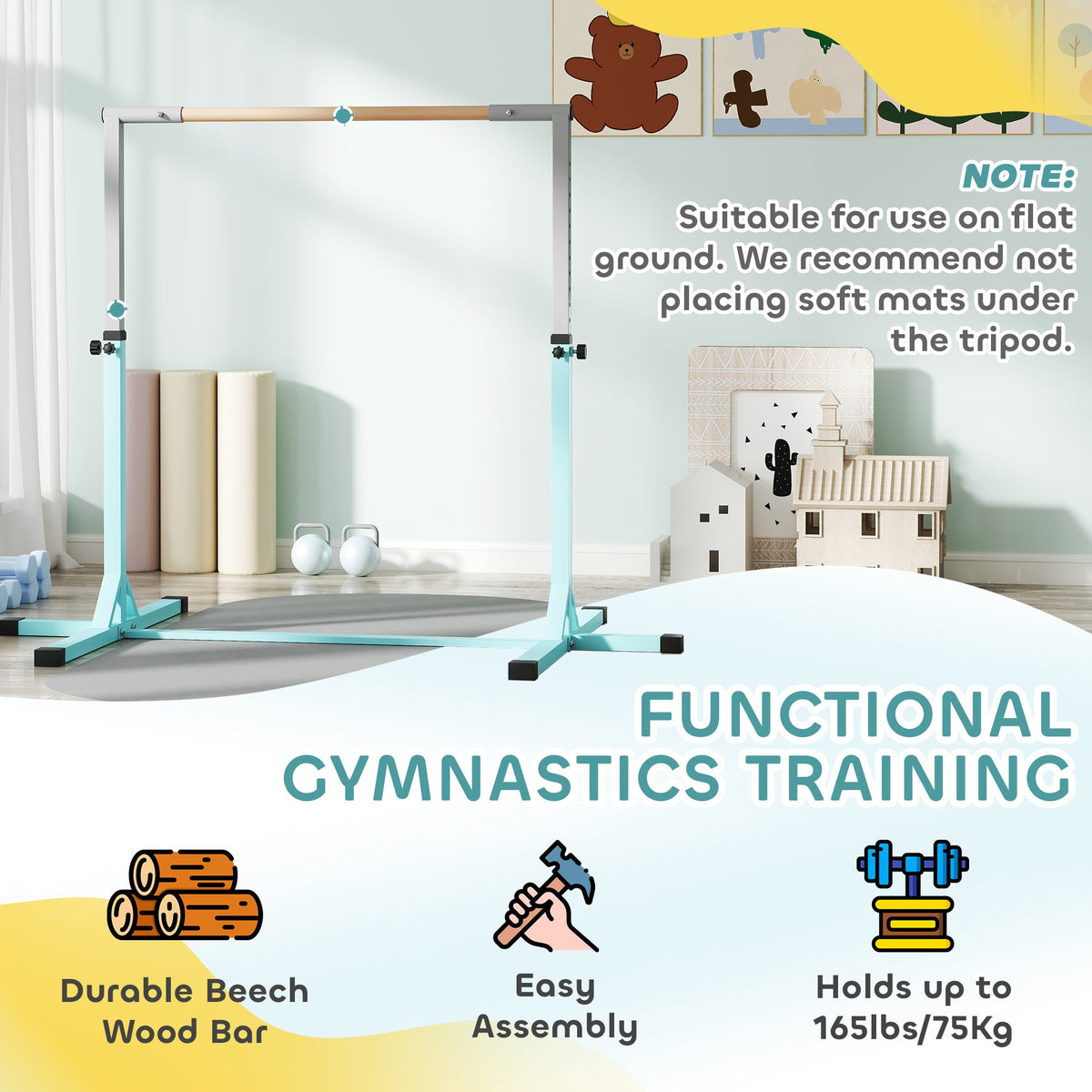 Adjustable Kids Gymnastics Bar Horizontal Training Steel