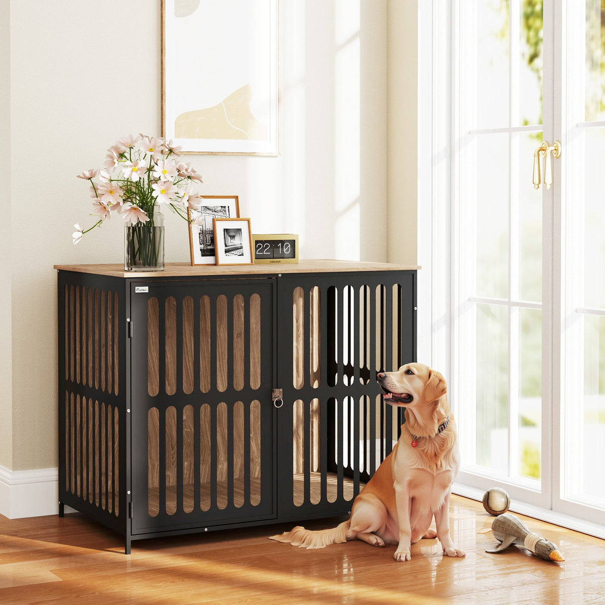 Dog Crate Furniture with Anti-Chew Resistant Mesh for Medium Dogs