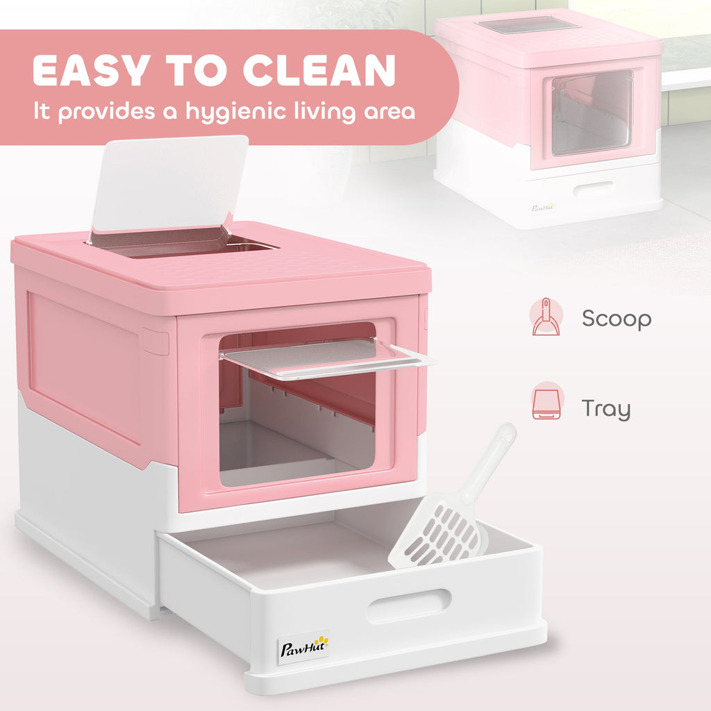 Hooded Cat Litter Box, Pet Toilet w/ Scoop, Tray