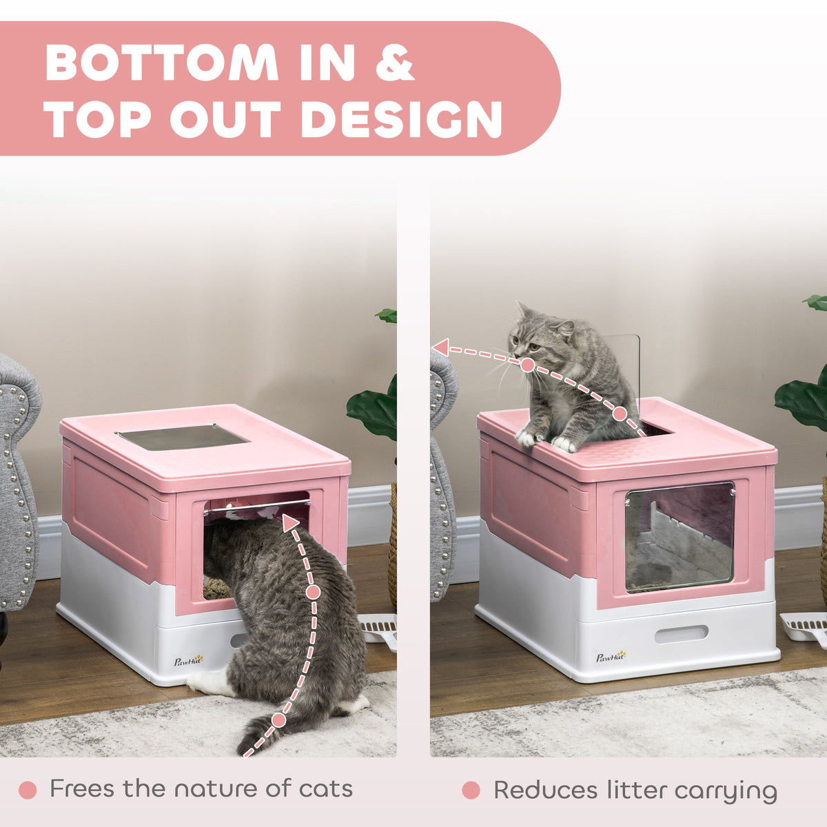 Hooded Cat Litter Box, Pet Toilet w/ Scoop, Tray