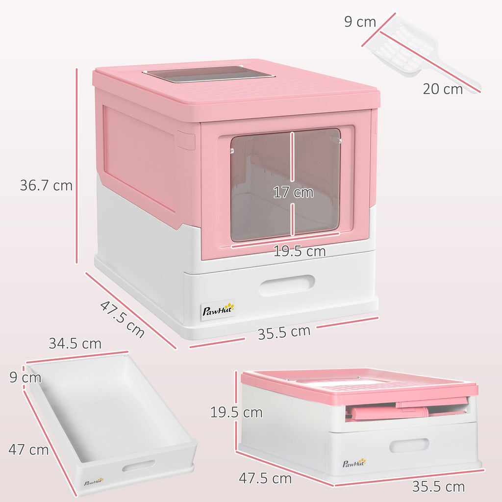 Hooded Cat Litter Box, Pet Toilet w/ Scoop, Tray